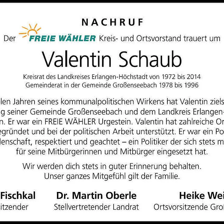 Nachruf für Valentin Schaub